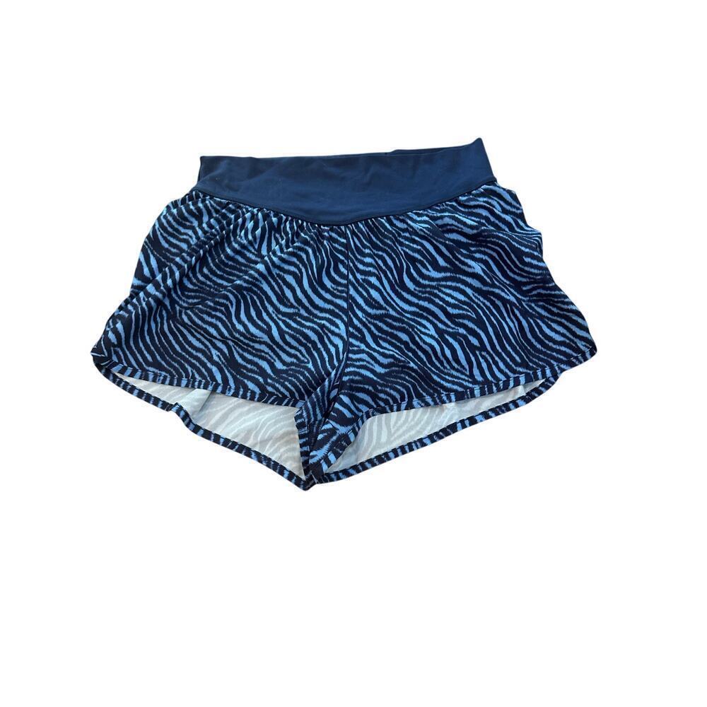 Aerie Women's Blue & Black Zebra Print Lined Elastic Waist Running Shorts Size L